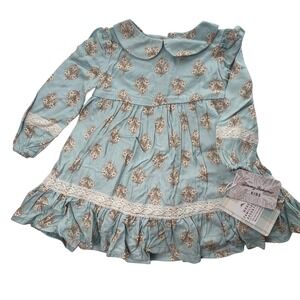 NEW Tommy Bahama Floral‎ Dress Sherpa Vest Peter Pan Collar Long Sleeve 18 month